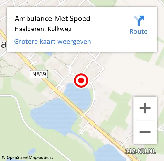 Locatie op kaart van de 112 melding: Ambulance Met Spoed Naar Haalderen, Kolkweg op 6 september 2022 12:54