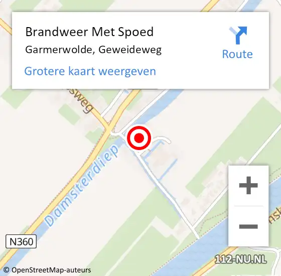 Locatie op kaart van de 112 melding: Brandweer Met Spoed Naar Garmerwolde, Geweideweg op 6 september 2022 12:55