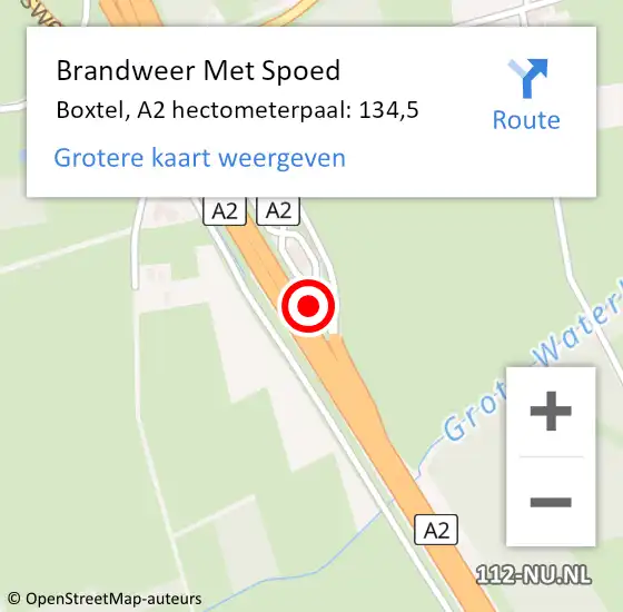 Locatie op kaart van de 112 melding: Brandweer Met Spoed Naar Boxtel, A2 hectometerpaal: 134,5 op 6 september 2022 13:14