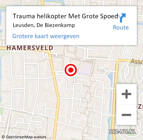 Locatie op kaart van de 112 melding: Trauma helikopter Met Grote Spoed Naar Leusden, De Biezenkamp op 6 september 2022 13:34