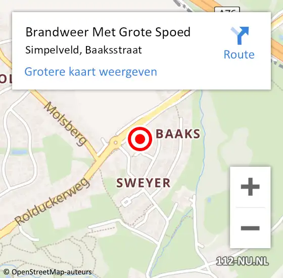 Locatie op kaart van de 112 melding: Brandweer Met Grote Spoed Naar Simpelveld, Baaksstraat op 6 september 2022 13:39