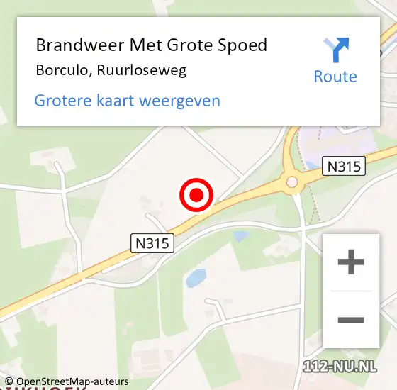 Locatie op kaart van de 112 melding: Brandweer Met Grote Spoed Naar Borculo, Ruurloseweg op 6 september 2022 14:01