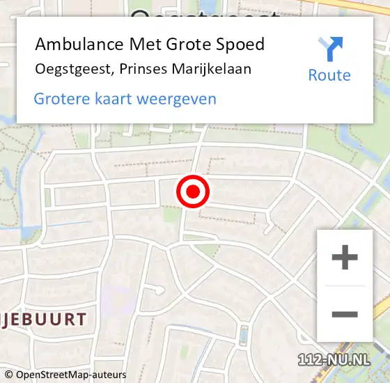 Locatie op kaart van de 112 melding: Ambulance Met Grote Spoed Naar Oegstgeest, Prinses Marijkelaan op 6 september 2022 14:09