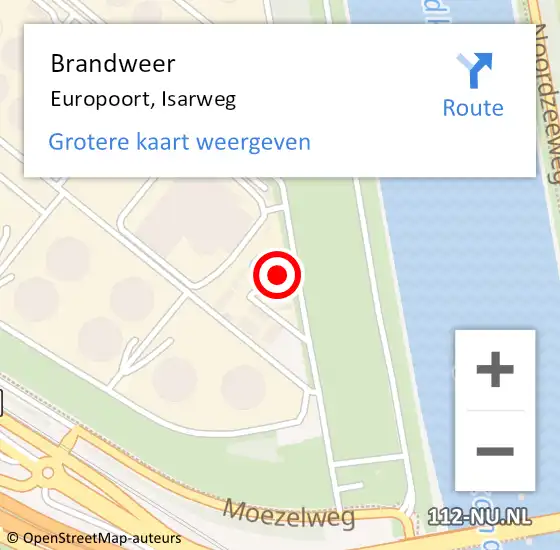 Locatie op kaart van de 112 melding: Brandweer Europoort, Isarweg op 6 september 2022 14:13