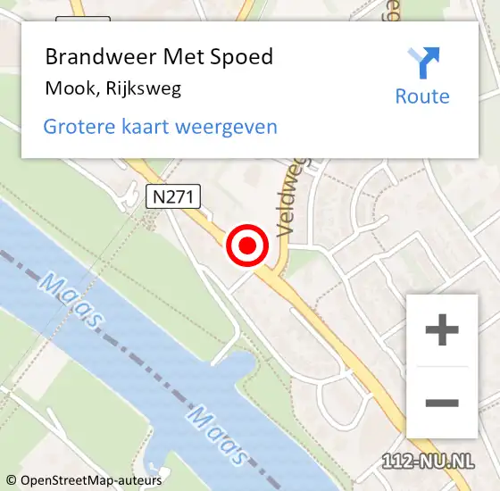 Locatie op kaart van de 112 melding: Brandweer Met Spoed Naar Mook, Rijksweg op 6 september 2022 14:27
