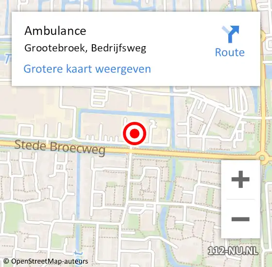 Locatie op kaart van de 112 melding: Ambulance Grootebroek, Bedrijfsweg op 6 september 2022 14:31