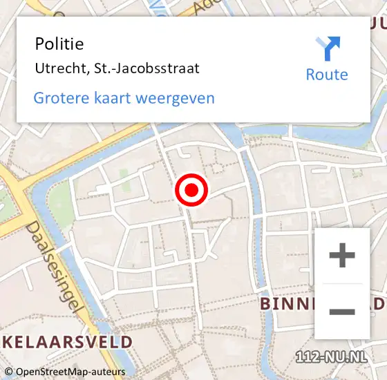 Locatie op kaart van de 112 melding: Politie Utrecht, St.-Jacobsstraat op 6 september 2022 14:34