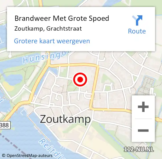 Locatie op kaart van de 112 melding: Brandweer Met Grote Spoed Naar Zoutkamp, Grachtstraat op 6 september 2022 14:43