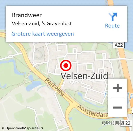 Locatie op kaart van de 112 melding: Brandweer Velsen-Zuid, 's Gravenlust op 6 september 2022 14:44