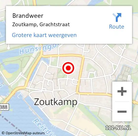 Locatie op kaart van de 112 melding: Brandweer Zoutkamp, Grachtstraat op 6 september 2022 14:48