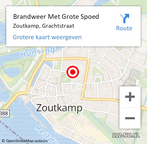 Locatie op kaart van de 112 melding: Brandweer Met Grote Spoed Naar Zoutkamp, Grachtstraat op 6 september 2022 14:49