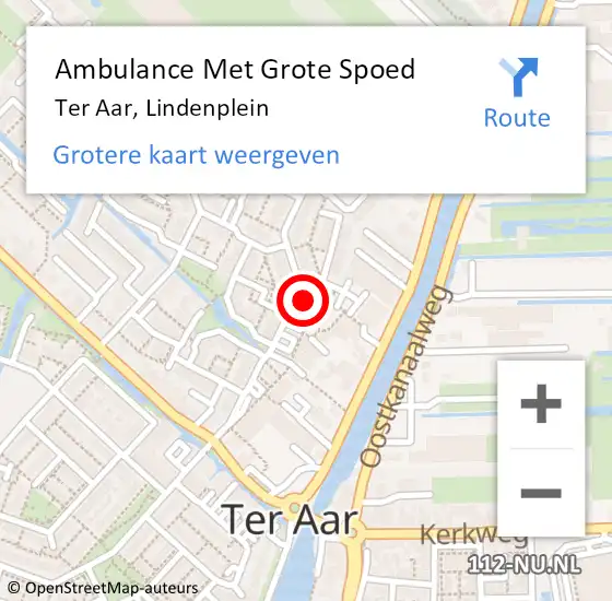 Locatie op kaart van de 112 melding: Ambulance Met Grote Spoed Naar Ter Aar, Lindenplein op 6 september 2022 15:06