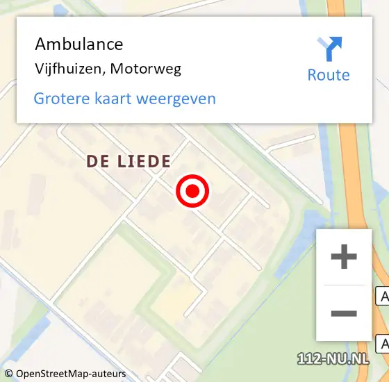 Locatie op kaart van de 112 melding: Ambulance Vijfhuizen, Motorweg op 6 september 2022 15:10