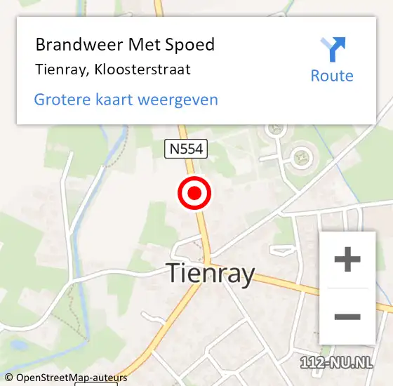 Locatie op kaart van de 112 melding: Brandweer Met Spoed Naar Tienray, Kloosterstraat op 6 september 2022 15:26