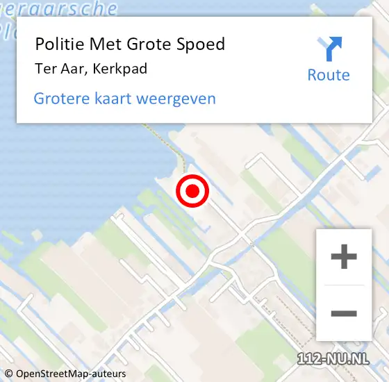 Locatie op kaart van de 112 melding: Politie Met Grote Spoed Naar Ter Aar, Kerkpad op 6 september 2022 15:33