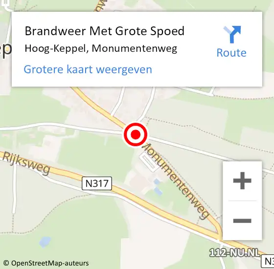 Locatie op kaart van de 112 melding: Brandweer Met Grote Spoed Naar Hoog-Keppel, Monumentenweg op 28 juli 2014 16:18