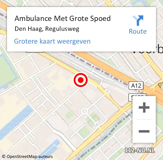 Locatie op kaart van de 112 melding: Ambulance Met Grote Spoed Naar Den Haag, Regulusweg op 6 september 2022 15:59