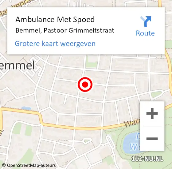 Locatie op kaart van de 112 melding: Ambulance Met Spoed Naar Bemmel, Pastoor Grimmeltstraat op 6 september 2022 16:06