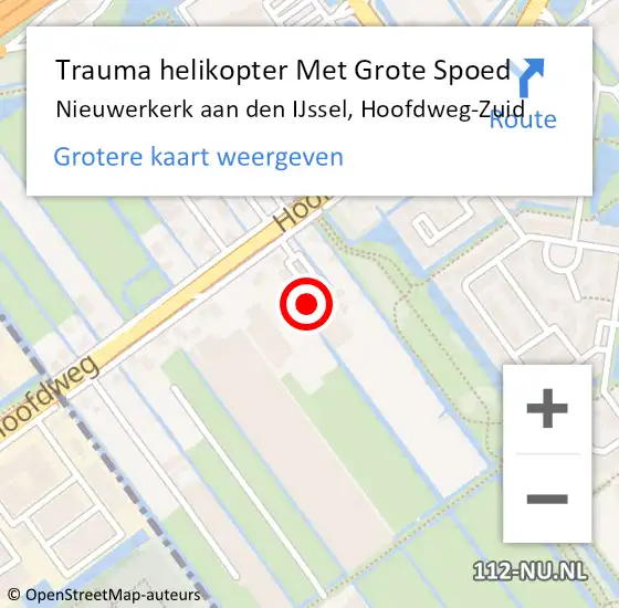 Locatie op kaart van de 112 melding: Trauma helikopter Met Grote Spoed Naar Nieuwerkerk aan den IJssel, Hoofdweg-Zuid op 6 september 2022 16:10