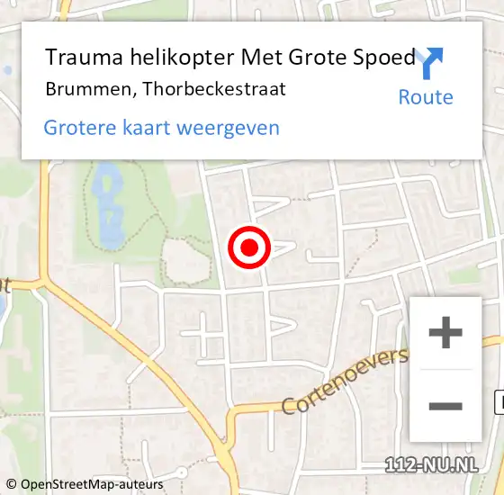 Locatie op kaart van de 112 melding: Trauma helikopter Met Grote Spoed Naar Brummen, Thorbeckestraat op 6 september 2022 16:12