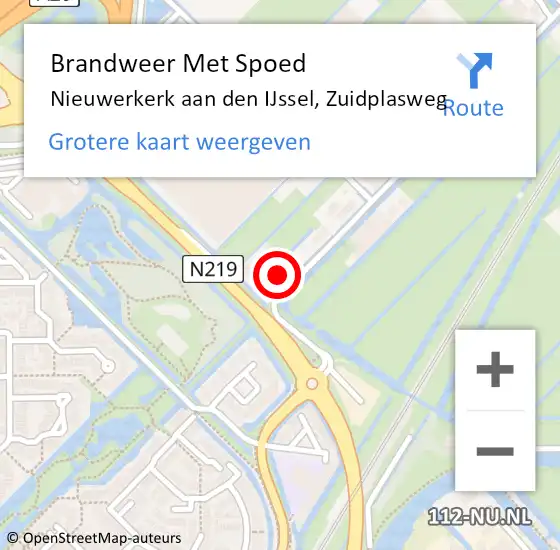 Locatie op kaart van de 112 melding: Brandweer Met Spoed Naar Nieuwerkerk aan den IJssel, Zuidplasweg op 6 september 2022 16:17