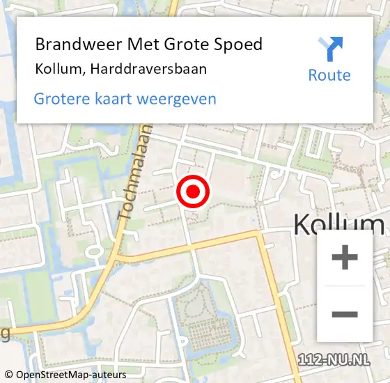 Locatie op kaart van de 112 melding: Brandweer Met Grote Spoed Naar Kollum, Harddraversbaan op 6 september 2022 16:24