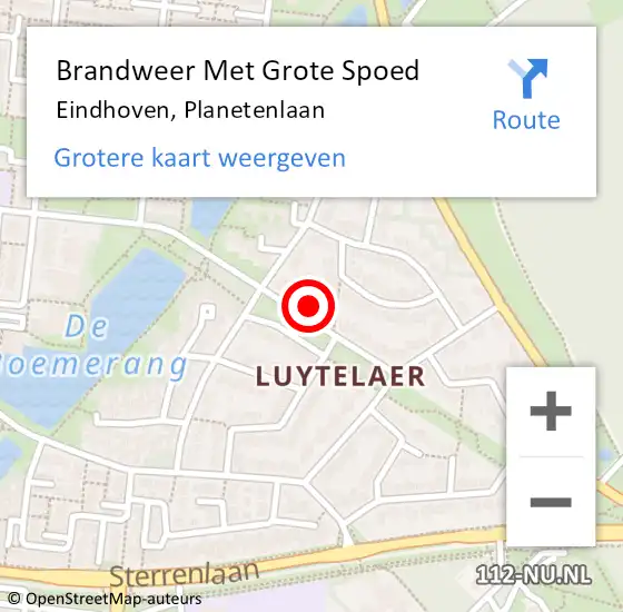 Locatie op kaart van de 112 melding: Brandweer Met Grote Spoed Naar Eindhoven, Planetenlaan op 6 september 2022 16:54