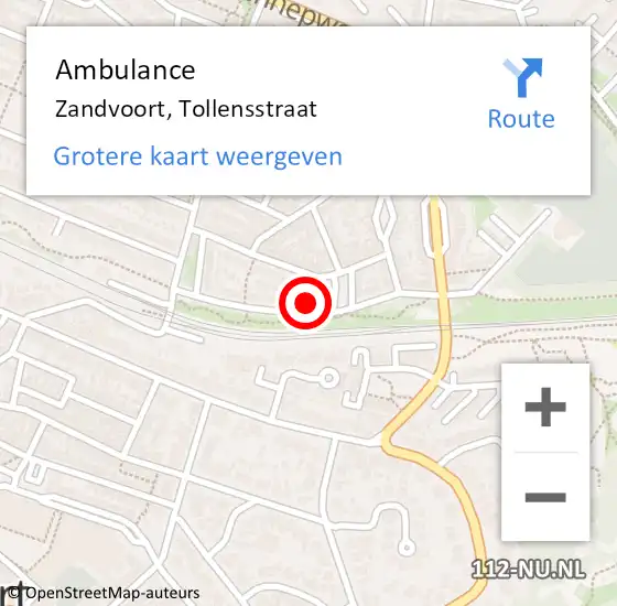 Locatie op kaart van de 112 melding: Ambulance Zandvoort, Tollensstraat op 6 september 2022 17:25