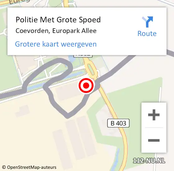 Locatie op kaart van de 112 melding: Politie Met Grote Spoed Naar Coevorden, Europark Allee op 6 september 2022 17:37