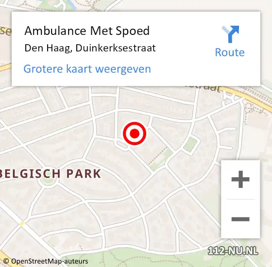 Locatie op kaart van de 112 melding: Ambulance Met Spoed Naar Den Haag, Duinkerksestraat op 6 september 2022 17:50