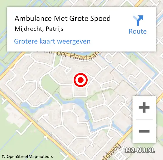 Locatie op kaart van de 112 melding: Ambulance Met Grote Spoed Naar Mijdrecht, Patrijs op 6 september 2022 18:04