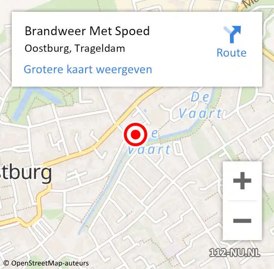 Locatie op kaart van de 112 melding: Brandweer Met Spoed Naar Oostburg, Trageldam op 6 september 2022 18:11