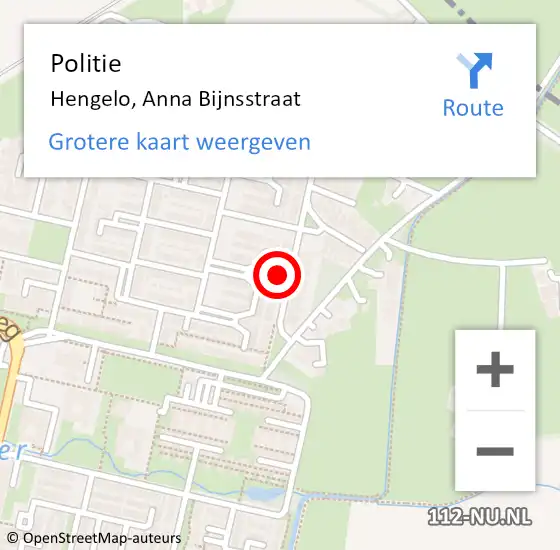 Locatie op kaart van de 112 melding: Politie Hengelo, Anna Bijnsstraat op 6 september 2022 18:18