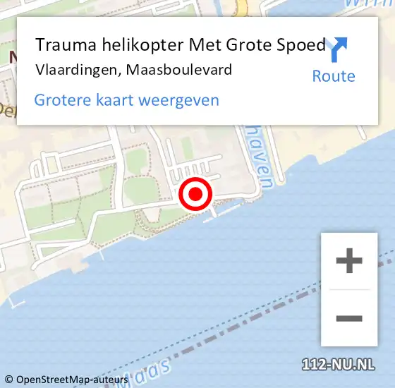 Locatie op kaart van de 112 melding: Trauma helikopter Met Grote Spoed Naar Vlaardingen, Maasboulevard op 6 september 2022 19:06