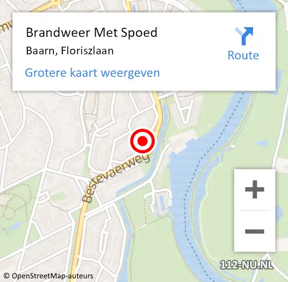 Locatie op kaart van de 112 melding: Brandweer Met Spoed Naar Baarn, Floriszlaan op 6 september 2022 19:08