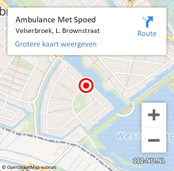 Locatie op kaart van de 112 melding: Ambulance Met Spoed Naar Velserbroek, L. Brownstraat op 6 september 2022 19:12