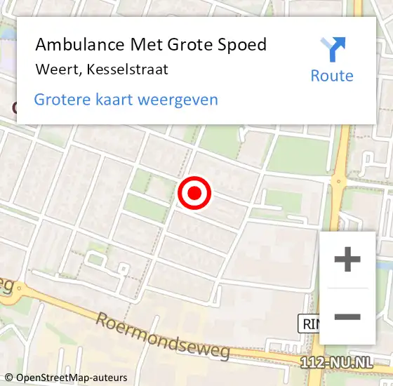 Locatie op kaart van de 112 melding: Ambulance Met Grote Spoed Naar Weert, Kesselstraat op 6 september 2022 19:37