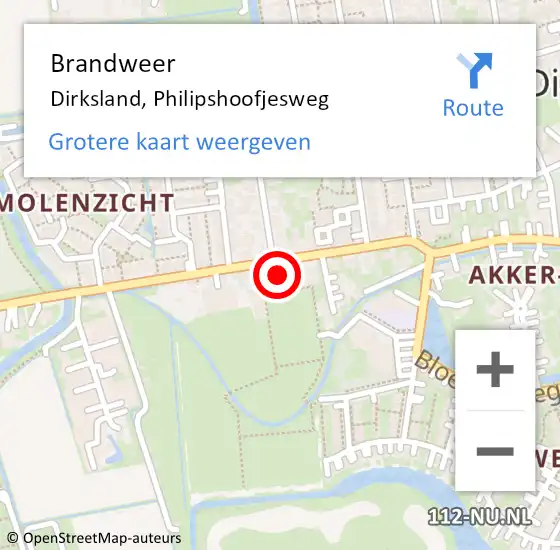 Locatie op kaart van de 112 melding: Brandweer Dirksland, Philipshoofjesweg op 6 september 2022 19:41