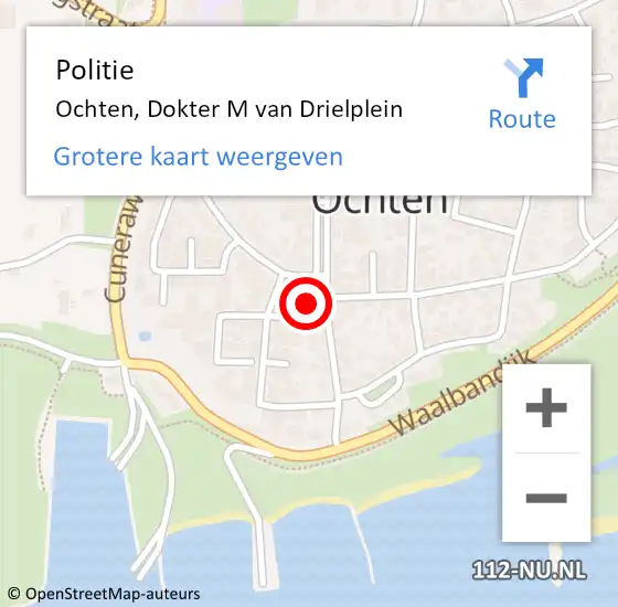 Locatie op kaart van de 112 melding: Politie Ochten, Dokter M van Drielplein op 6 september 2022 19:49