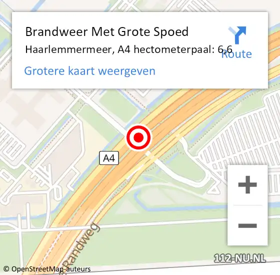 Locatie op kaart van de 112 melding: Brandweer Met Grote Spoed Naar Haarlemmermeer, A4 hectometerpaal: 6,6 op 6 september 2022 19:53