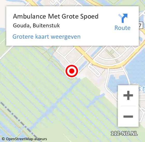 Locatie op kaart van de 112 melding: Ambulance Met Grote Spoed Naar Gouda, Buitenstuk op 6 september 2022 19:59