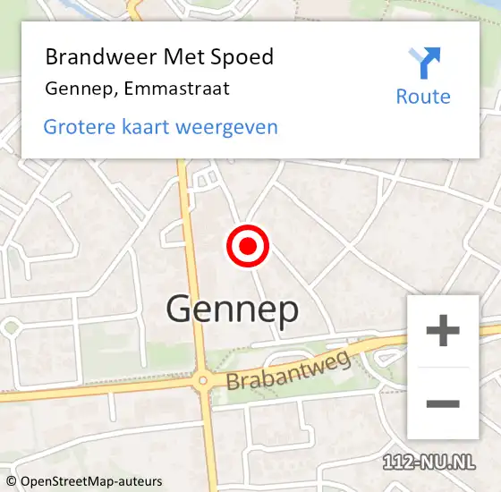 Locatie op kaart van de 112 melding: Brandweer Met Spoed Naar Gennep, Emmastraat op 6 september 2022 20:08