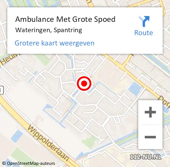 Locatie op kaart van de 112 melding: Ambulance Met Grote Spoed Naar Wateringen, Spantring op 6 september 2022 20:29