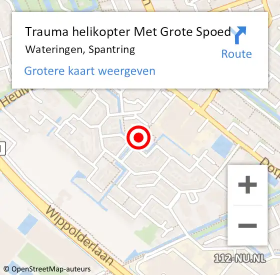 Locatie op kaart van de 112 melding: Trauma helikopter Met Grote Spoed Naar Wateringen, Spantring op 6 september 2022 20:30