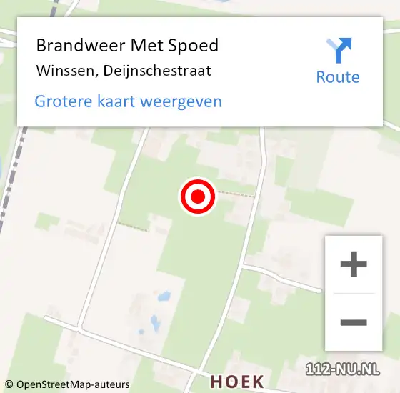 Locatie op kaart van de 112 melding: Brandweer Met Spoed Naar Winssen, Deijnschestraat op 6 september 2022 20:36