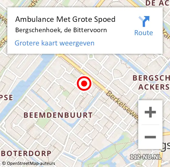 Locatie op kaart van de 112 melding: Ambulance Met Grote Spoed Naar Bergschenhoek, de Bittervoorn op 6 september 2022 21:13