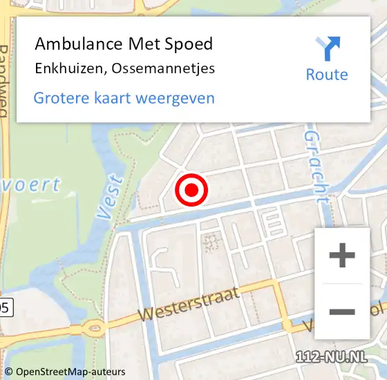 Locatie op kaart van de 112 melding: Ambulance Met Spoed Naar Enkhuizen, Ossemannetjes op 6 september 2022 21:34