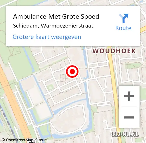 Locatie op kaart van de 112 melding: Ambulance Met Grote Spoed Naar Schiedam, Warmoezenierstraat op 6 september 2022 21:35