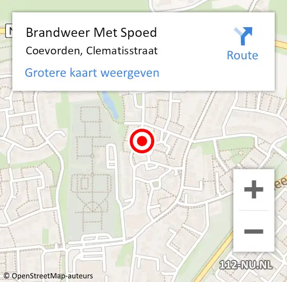 Locatie op kaart van de 112 melding: Brandweer Met Spoed Naar Coevorden, Clematisstraat op 6 september 2022 21:42