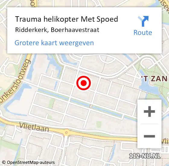 Locatie op kaart van de 112 melding: Trauma helikopter Met Spoed Naar Ridderkerk, Boerhaavestraat op 6 september 2022 22:19